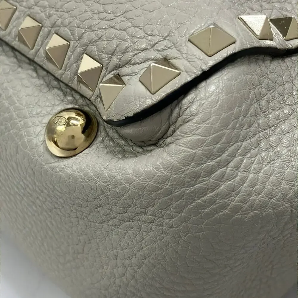 Valentino Garavani Rock Studs 2-Way Bag Handbag Gray Gold Leather Hardware